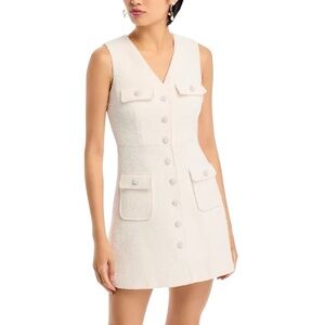 Self Portrait Cream Tinsel Boucle Button Mini Dress White Cream Tweed